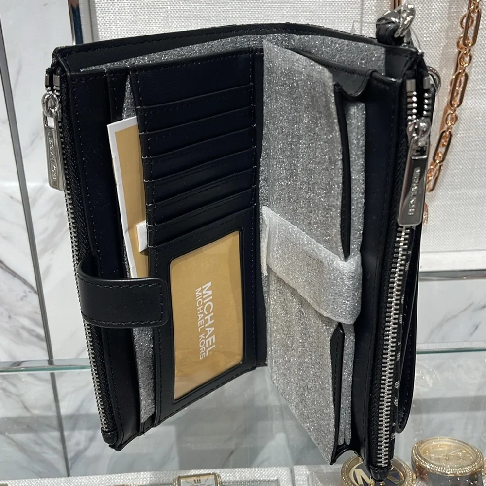 Michael Kors Jet Set Travel Large Double-Zip Wristlet-Wallet-PhoneHolder Black